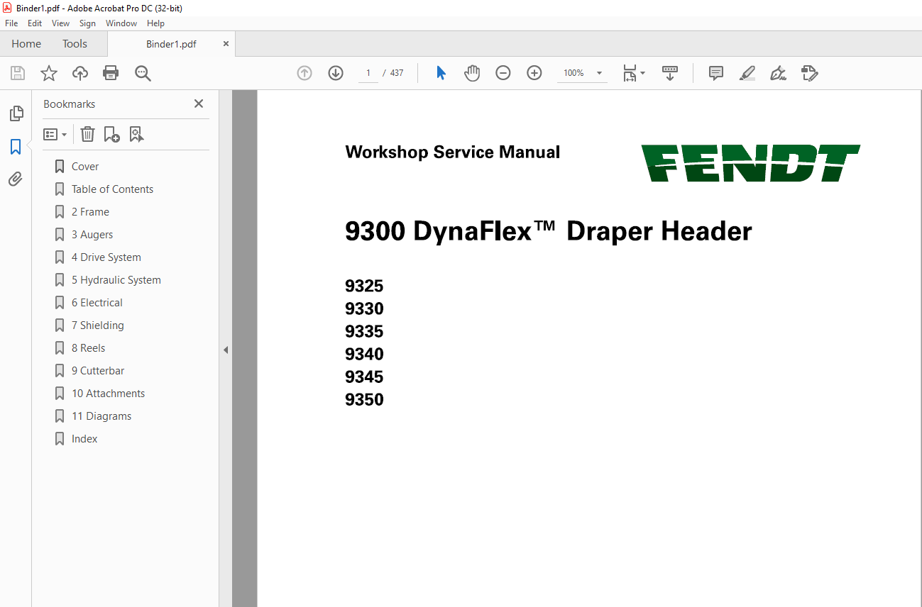 FENDT 9300 DynaFlex™Draper Header Workshop Service Manual - PDF ...