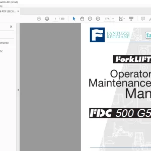 Fantuzzi Reggiane Forklift FDC 500 G5 Operator & Parts manual + Electrical & Hydraulic Diagrams Manual