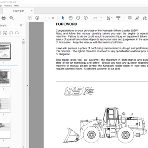 Kawasaki 85 ZIV Wheel Loader Operator Manual - PDF DOWNLOAD