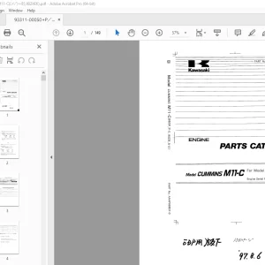 Kawasaki 85ZIV, IV-2 90IV IV-2 Cummins M11-C Engine Parts Manual PDF