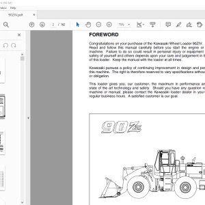 Kawasaki 90ZIV Wheel Loader Operator Manual - PDF DOWNLOAD