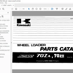 Kawasaki AUTHENT 70ZA 70ZIV Wheel Loader Parts Manual - PDF DOWNLOAD