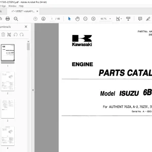 Kawasaki AUTHENT 70ZA, А-2, 70ZIV, IV-2, 65DA ISUZU 6BG1T Engine Parts Manual PDF