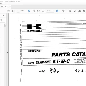 Kawasaki Cummins KT-19-C 115ZIII 115ZIV, IV-2 Authent 115ZA,A-2 Engine Parts Manual PDF