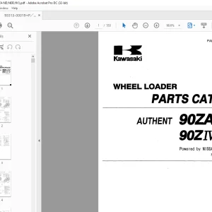 Kawasaki WHEEL LOADER 90ZA, A-2 90ZW,W-2 Parts Manual 93313- 00019