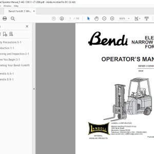 Landoll BENDI 3 WHEEL B3/25 B3/35 ELECTRIC NARROW AISLE FORKLIFT OPERATOR’S MANUAL