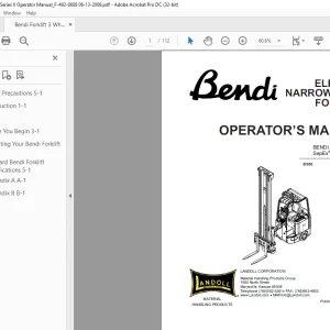 Landoll BENDI 3 WHEEL SepEx ELECTRIC NARROW AISLE FORKLIFT OPERATOR’S MANUAL