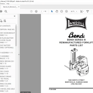 Landoll BENDI SERIES III REMANUFACTURED FORKLIFT PARTS LIST MANUAL