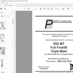 Landoll Bendi 55D MT Full Freelift Triple Mast Parts Manual - PDF DOWNLOAD