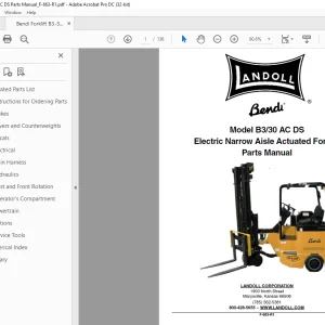 Landoll Bendi B3/30 AC DS Electric Narrow Aisle Actuated Forklift Parts Manual