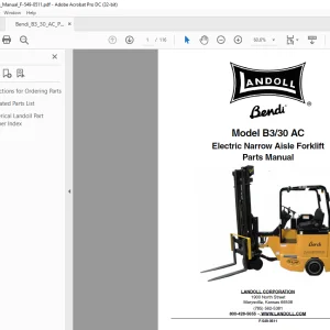Landoll Bendi B3/30 A/C Electric Narrow Aisle Forklift Parts Manual