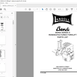 Landoll Bendi SERIES II REMANUFACTURED FORKLIFT PARTS LIST Manual