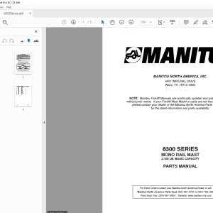 MANITOU 8300 SERIES MONO RAIL MAST PARTS MANUAL - PDF DOWNLOAD