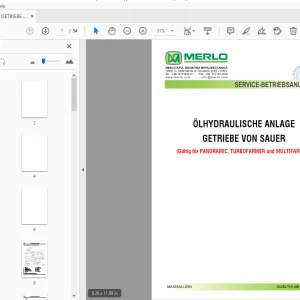 MERLO GETRIEBE VON SAUER ÖLHYDRAULISCHE ANLAGE SERVICE-BETRIEBSANLEITUNG - PDF