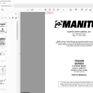 Manitou Forklift 7900AM SERIES 3 STAGE MAST PARTS MANUAL PDF