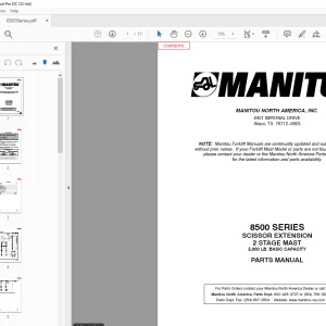 Manitou Forklift 8500 SERIES SCISSOR EXTENSION 2 STAGE MAST Parts Manual