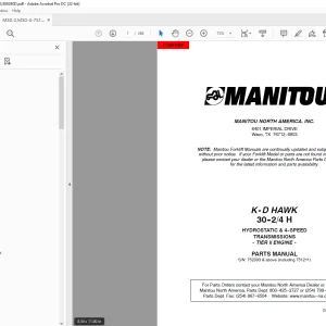 Manitou Forklift K-D Hawk 30-2/4 H Parts Manual - PDF Download