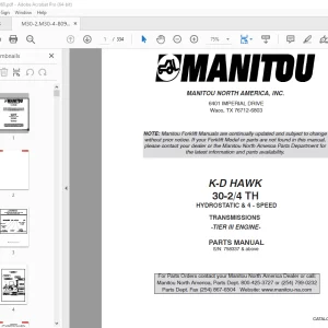 Manitou Forklift K-D HAWK 30-2/4 TH HYDROSTATIC & 4-SPEED TRANSMISSIONS TIER III ENGINE Parts Manual PDF