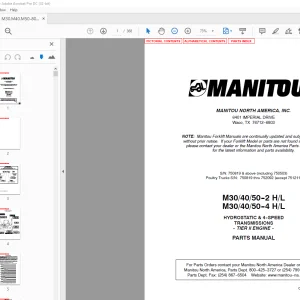 Manitou Forklift M304050--2 HL M304050--4 HL PARTS MANUAL  - PDF DOWNLOAD