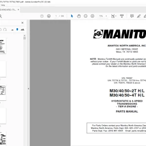 Manitou Forklift M30/40/50-2T H/L M30/40/50-4T H/L PARTS MANUAL PDF