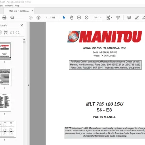Manitou Forklift MLT 735 120 LSU S6-E3 Parts Manual - PDF DOWNLOAD