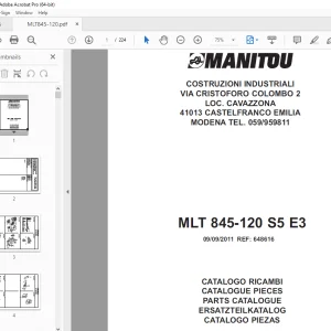 Manitou Forklift MLT 845-120 S5 E3 Parts Manual - PDF DOWNLOAD