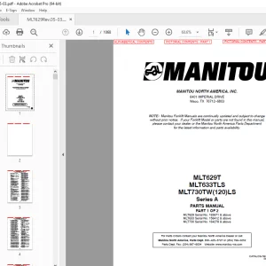 Manitou Forklift MLT629T MLT633TLS MLT730TW(120)LS Series A Parts Manual PDF