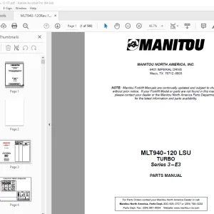 Manitou Forklift MLT940-120 LSU TURBO Series 3-E3 Parts Manual PDF