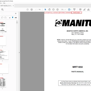 Manitou Forklift MRT1850 Parts Manual  - PDF DOWNLOAD
