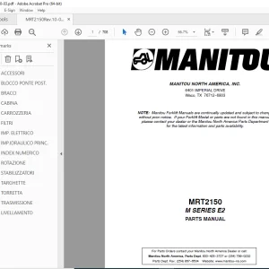 Manitou Forklift MRT2150 M SERIES E2 Parts Manual - PDF DOWNLOAD