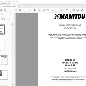 Manitou Forklift MSI30 D MH25-4 Turbo Series 2-E3 Parts Manual PDF