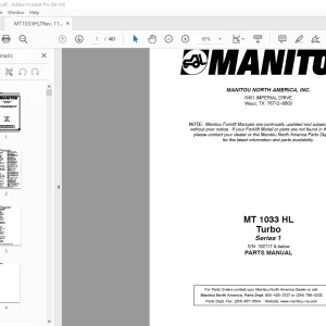Manitou Forklift MT 1033 HL Turbo Series 1 Parts Manual - PDF DOWNLOAD
