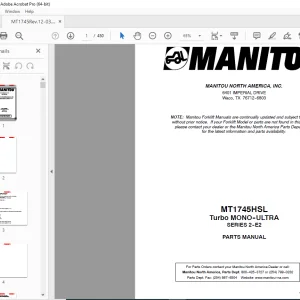 Manitou Forklift MT1745HSL Turbo MONO-ULTRA SERIES 2-E2 Parts Manual PDF