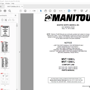Manitou Forklift MVT 1330 L MVT 1340 L COMFORT LINE Parts Manual PDF