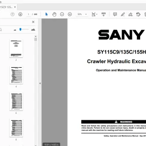 Sany SY115C9/135C/155H Crawler Hydraulic Excavator Operation & Maintenance Manual - PDF