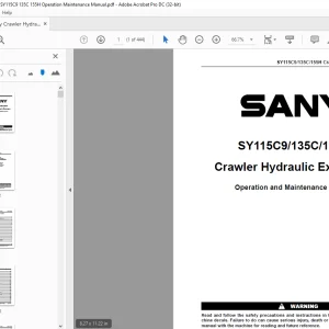 Sany SY115C9/135C/155H Crawler Hydraulic Excavator Operation and Maintenance Manual