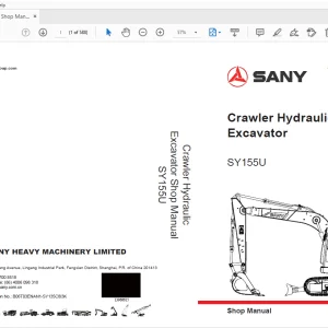 Sany SY155U Crawler Hydraulic Excavator Service Manual - PDF
