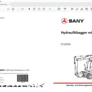 Sany SY155W Hydraulikbagger mit Rädern Betriebs- und Wartungshandbuch - PDF