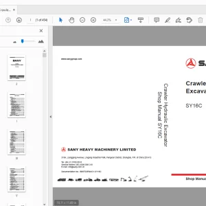 Sany SY16C Crawler Hydraulic Excavator Service Manual - PDF