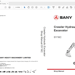 Sany SY16C Crawler Hydraulic Excavator Service Manual - PDF