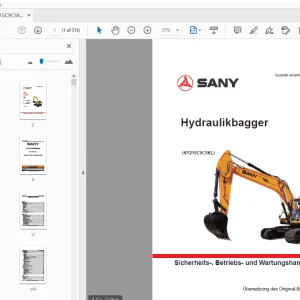 Sany SY215C9C5KL Hydraulikbagger Sicherheits, Betriebs und Wartungshandbuch - PDF