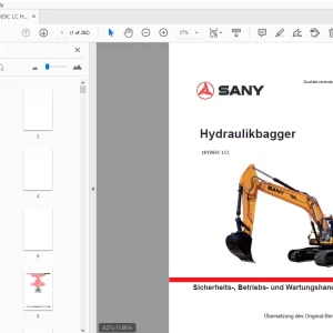 Sany SY265CLC Hydraulikbagger Sicherheits, Betriebs und Wartungshandbuch - PDF