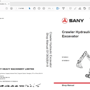 Sany SY365(B)H-9 Crawler Hydraulic Excavator Service Manual - PDF