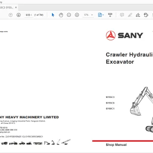 Sany SY55C3 SY55C9 SY60C1 Crawler Hydraulic Excavator Service Manual - PDF