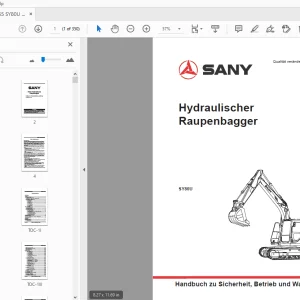 Sany SY80U Hydraulischer Raupenbagger Betrieb und Wartung - PDF DOWNLOAD