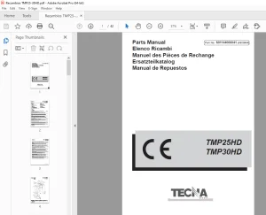 TECNA Forklift TMP25HD TMP30HD Parts Manual PN S01144660041 PDF