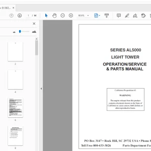 TEREX SERIES AL5000 LIGHT TOWER OPERATION/SERVICE & PARTS MANUAL - PDF