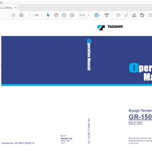 Tadano GR-150XL Rough Terrain Crane Operation Manual FD3345 - PDF