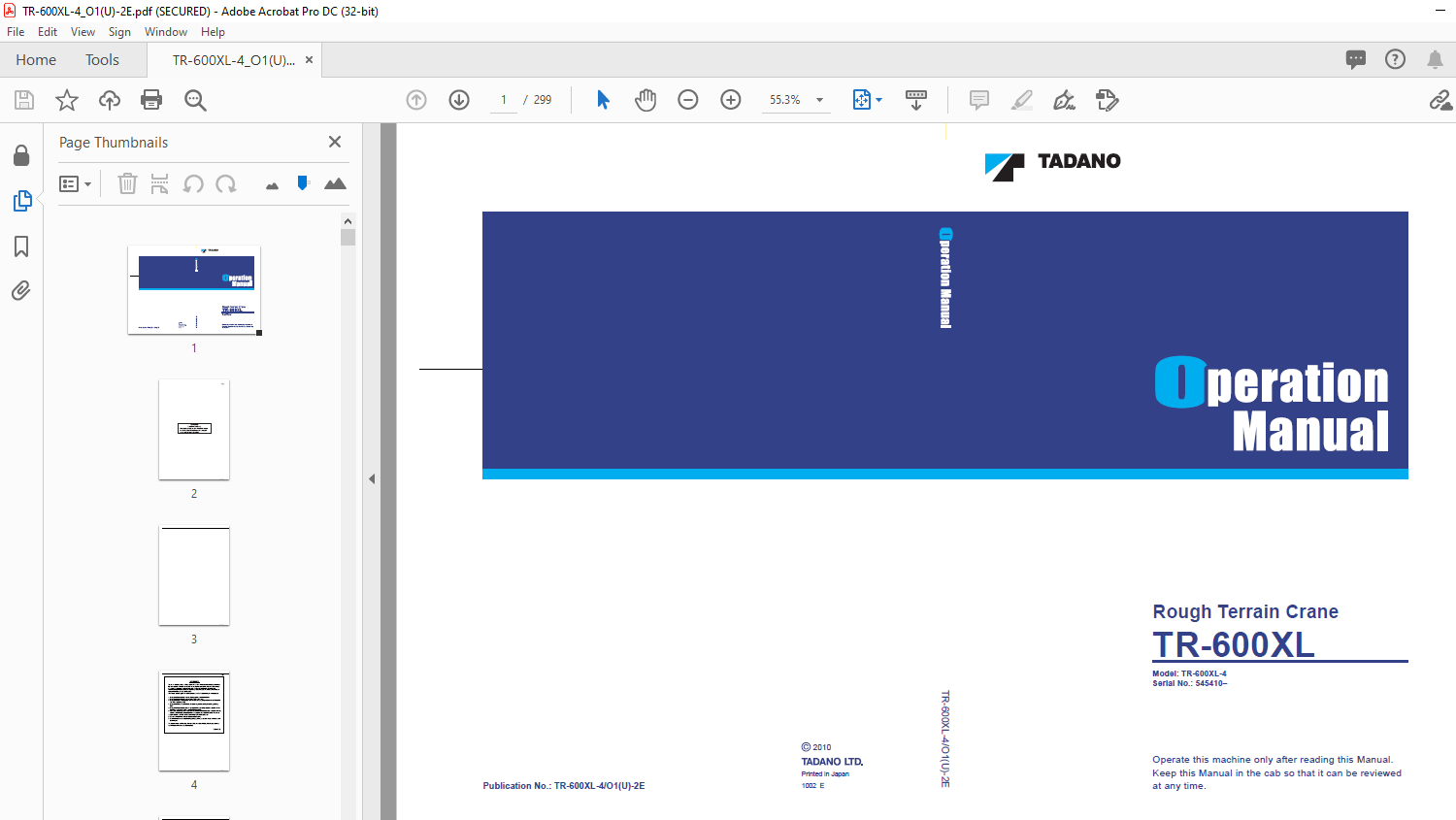 Tadano Rough Terrain Crane TR-600XL Operation Manual PDF - HeyDownloads ...