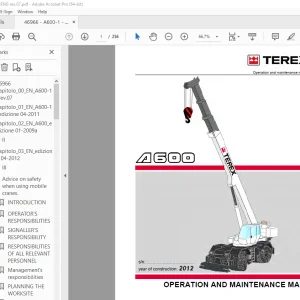 Terex Crane A600 Operation & Maintenace Manual 46966 PDF
